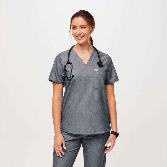 Figs Tops Figs Catarina Scrub Tops In Dusty Blue And Graphite And